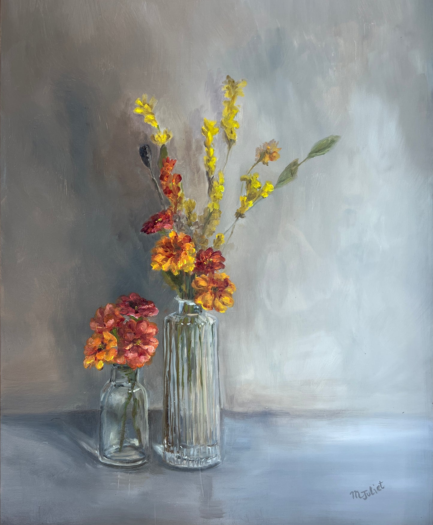 Golden Hour Flowers in Two Vases
