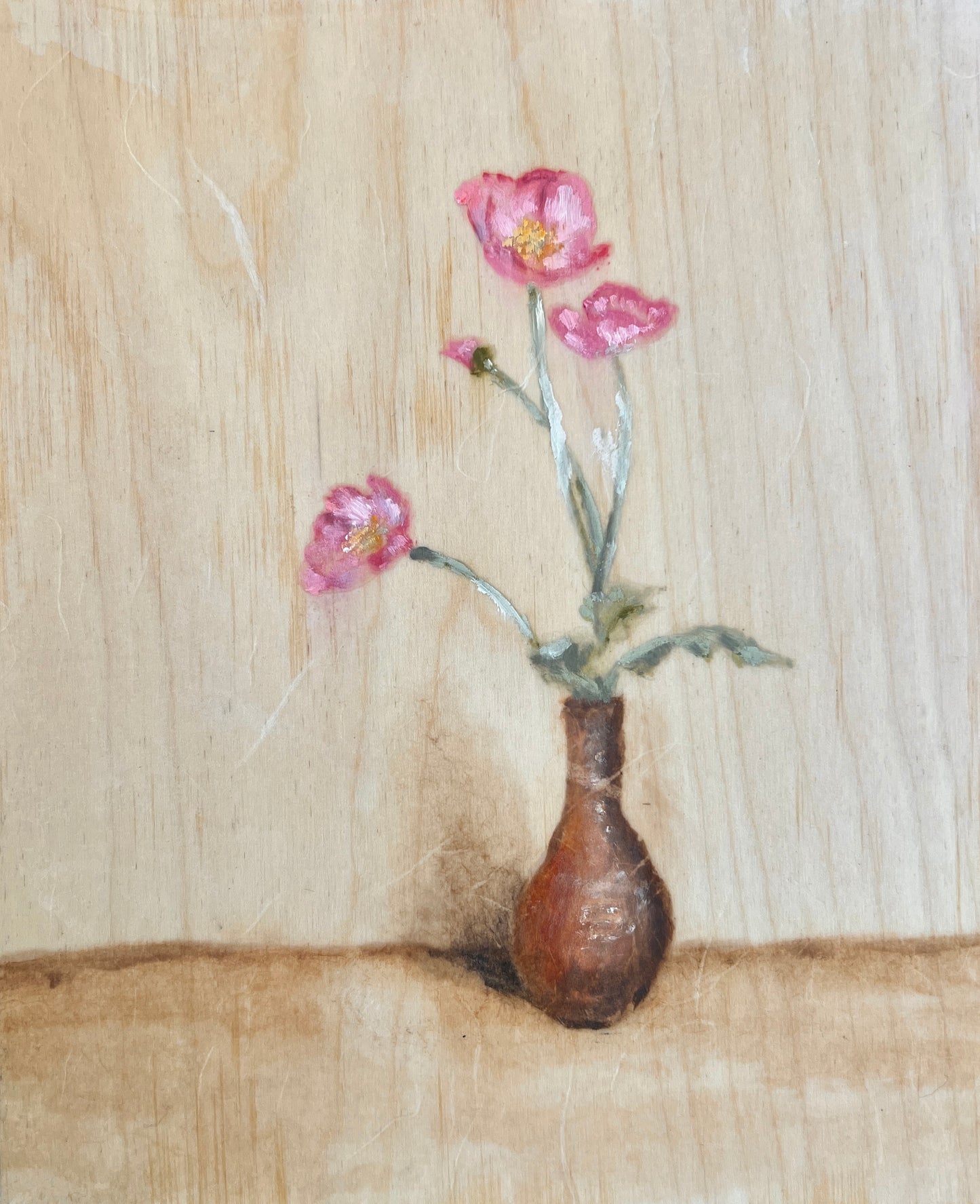 Pink Poppies in Bizen Vase (OnPaper)