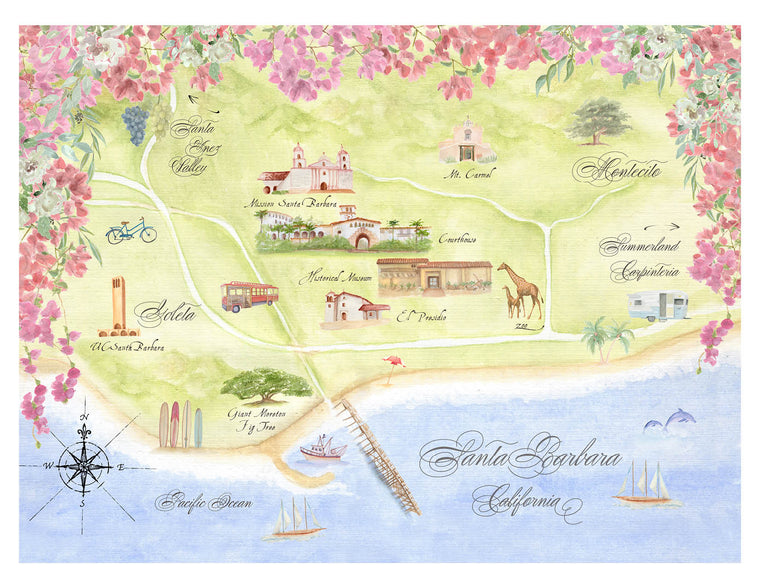 Santa Barbara Watercolor Map Prints