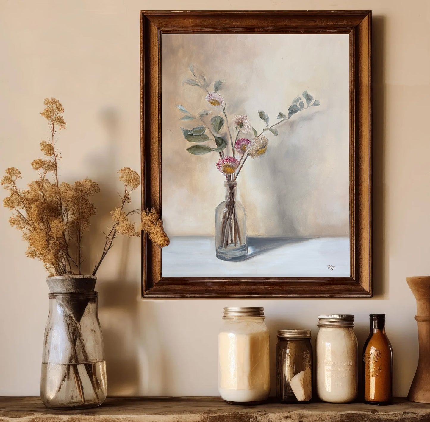 Dried Strawflowers in Glass Vase - Giclée Print