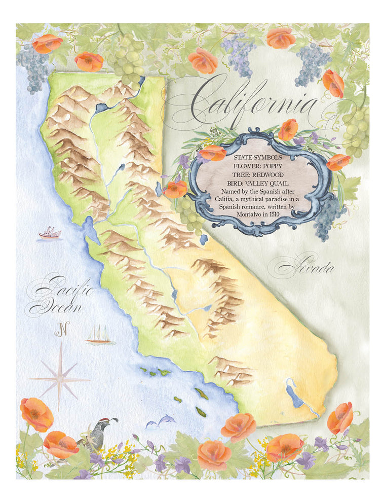 California Watercolor Map Prints