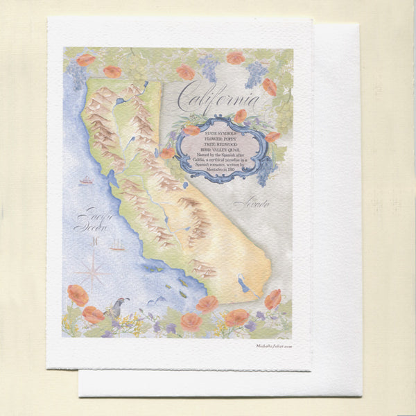 California Map Mini Print / Greeting Card