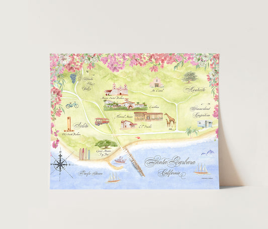 Santa Barbara Watercolor Map - Giclée Print