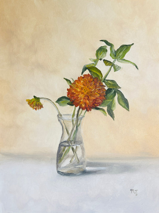 Orange Dalia in Glass Vase