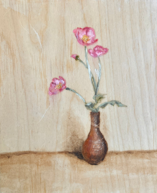 Pink Poppies in Bizen Vase (OnPaper)
