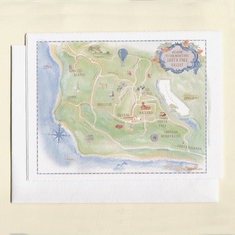 Santa Ynez Valley Map Mini Print / Greeting Card