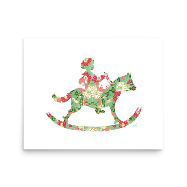 Floral Rocking Horse Art Print