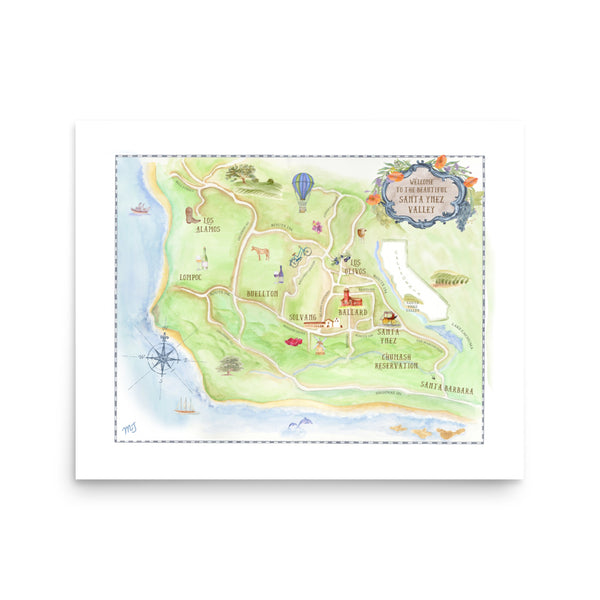 Santa Ynez Map Art Print