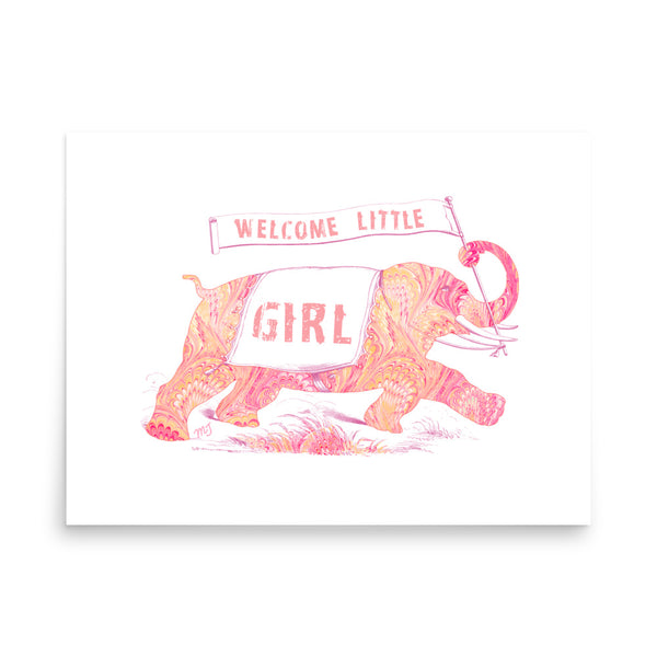 Italian Paper Elephant Welcome Girl Art Print