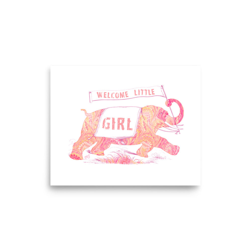 Italian Paper Elephant Welcome Girl Art Print