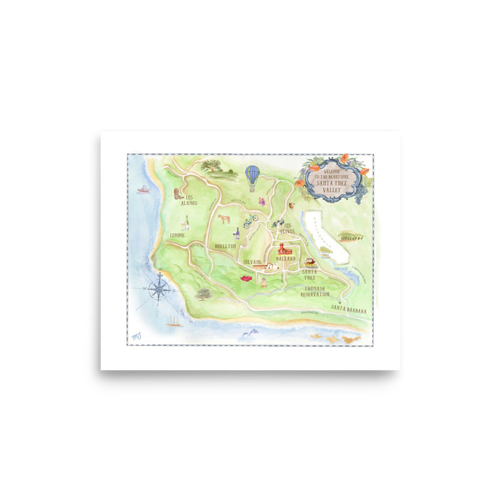 Santa Ynez Map Art Print