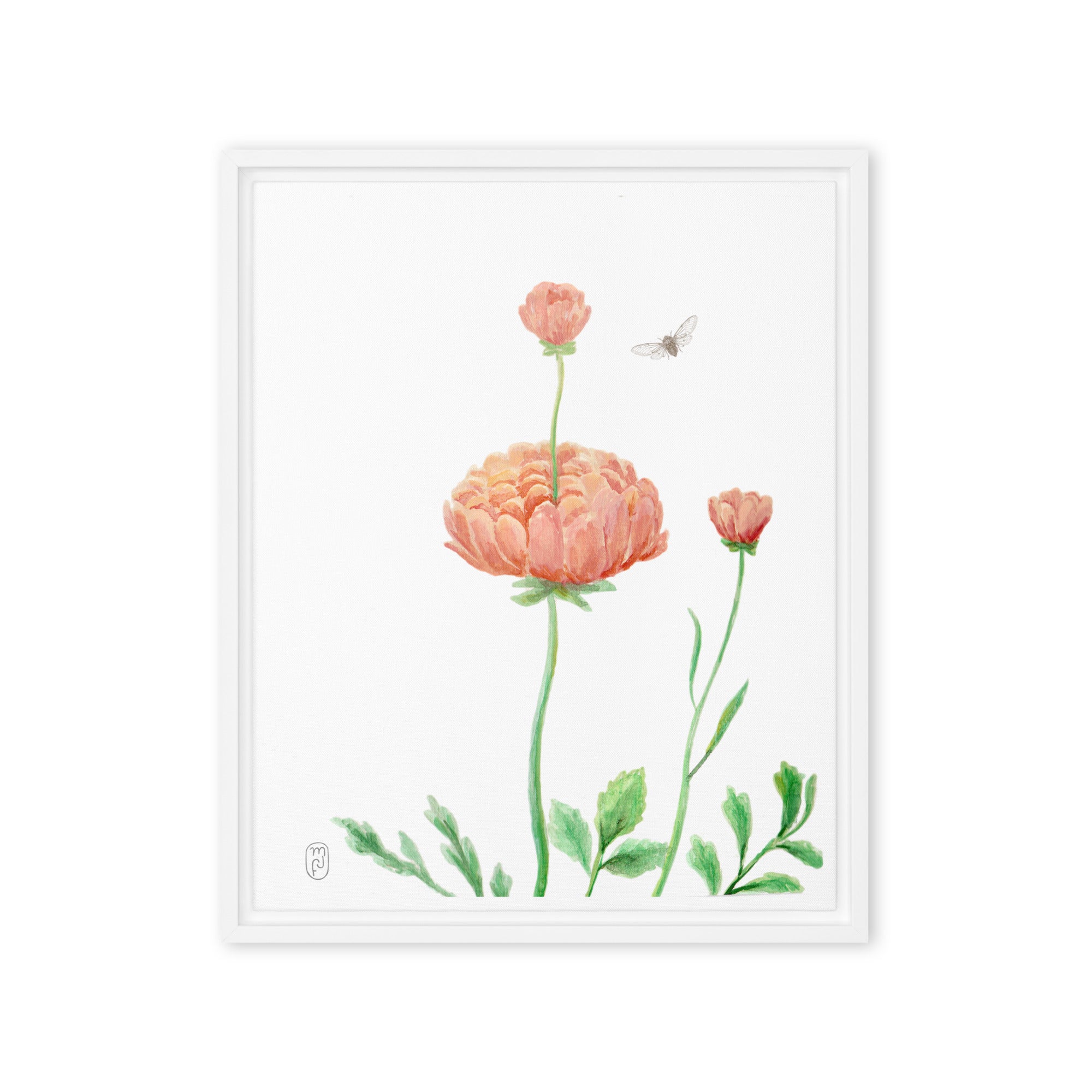 Ranunculus Watercolor Framed 16"x20" Canvas