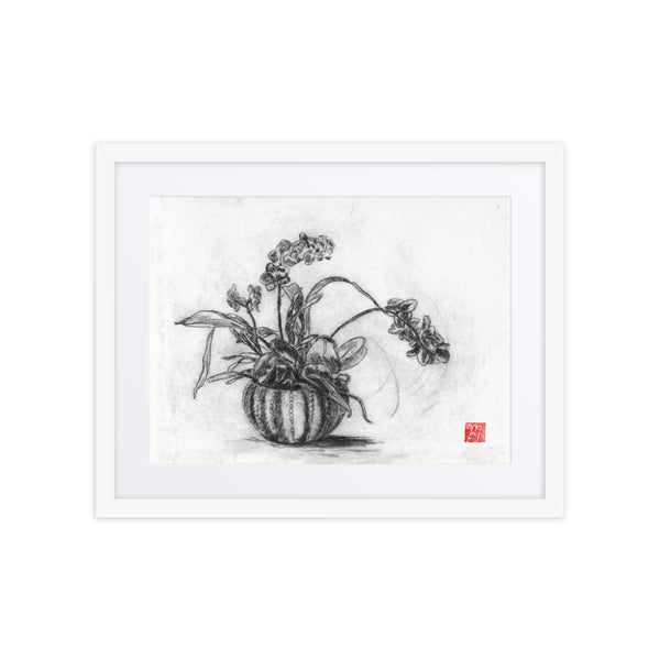 Orchid Etching Framed art print with matt