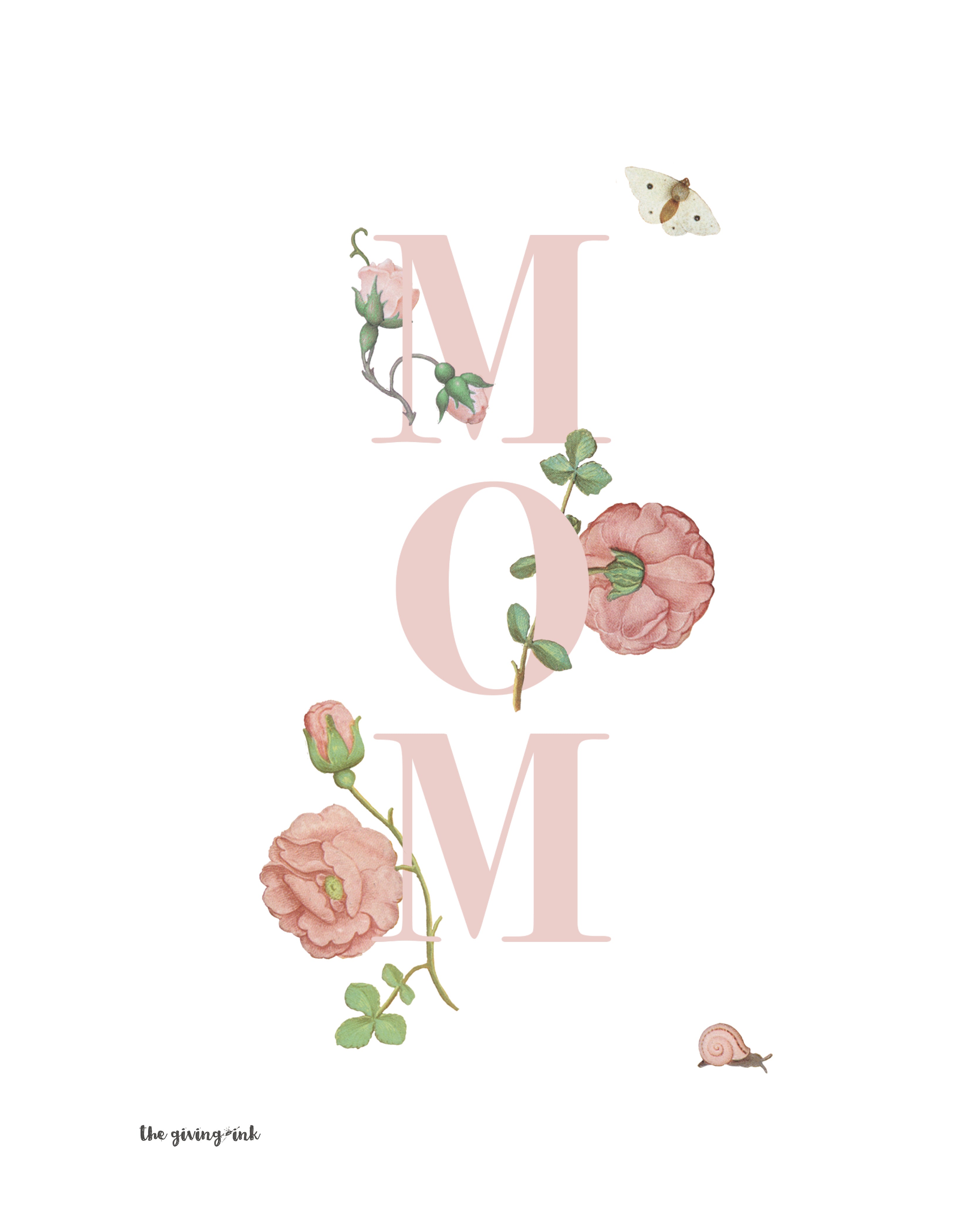 Floral Text Mom Downloadable Print