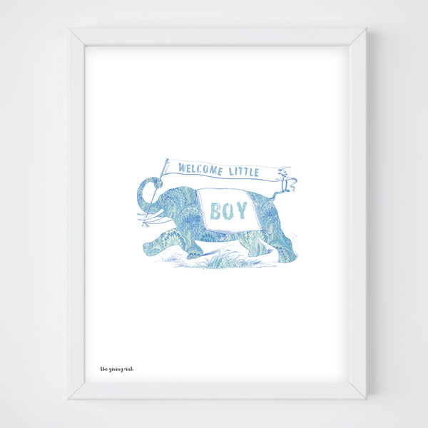 Welcome Baby Boy Elephant Downloadable Print