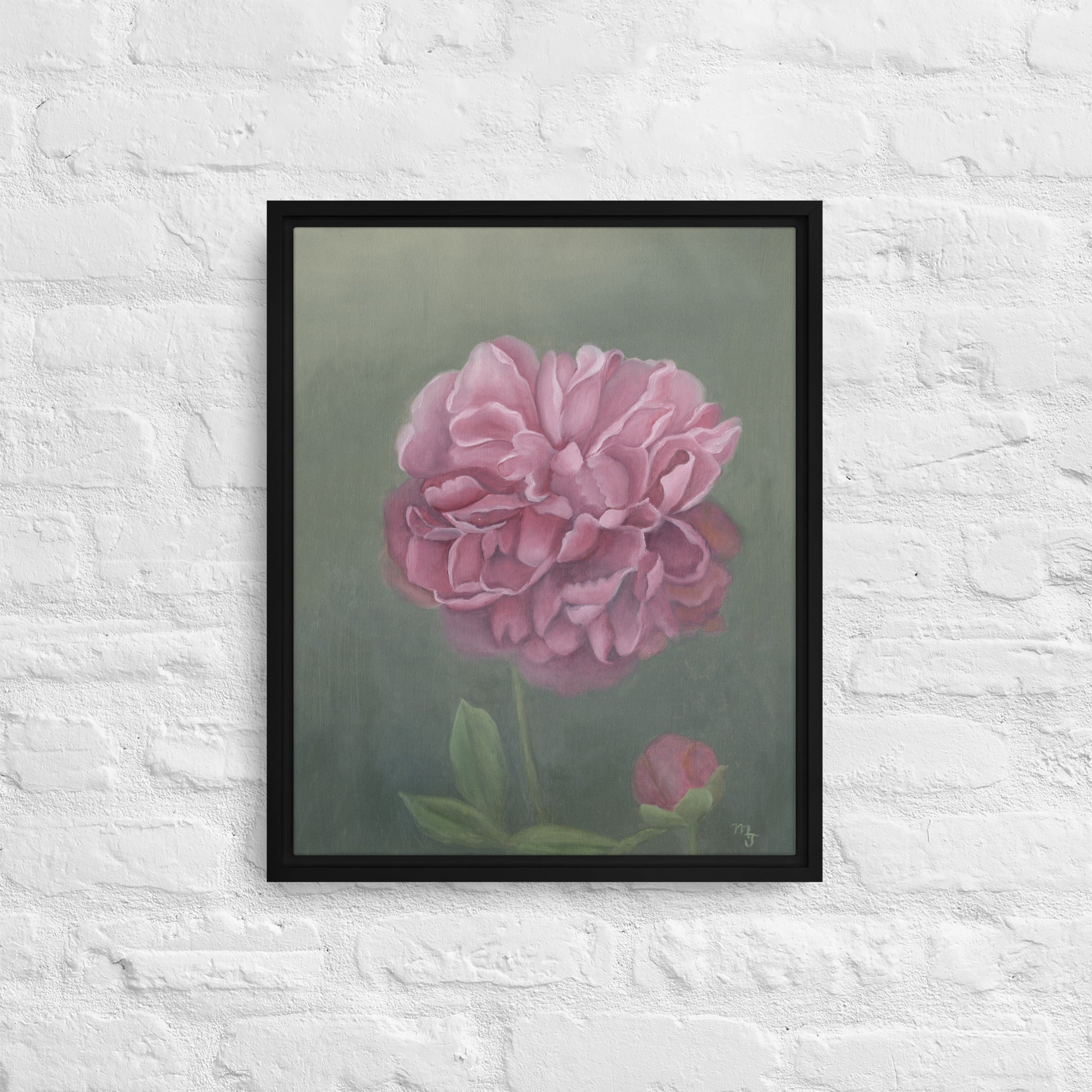 Peony oil painting - 16”x20” framed canvas