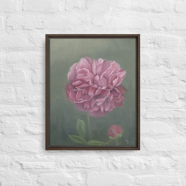 Peony oil painting - 16”x20” framed canvas